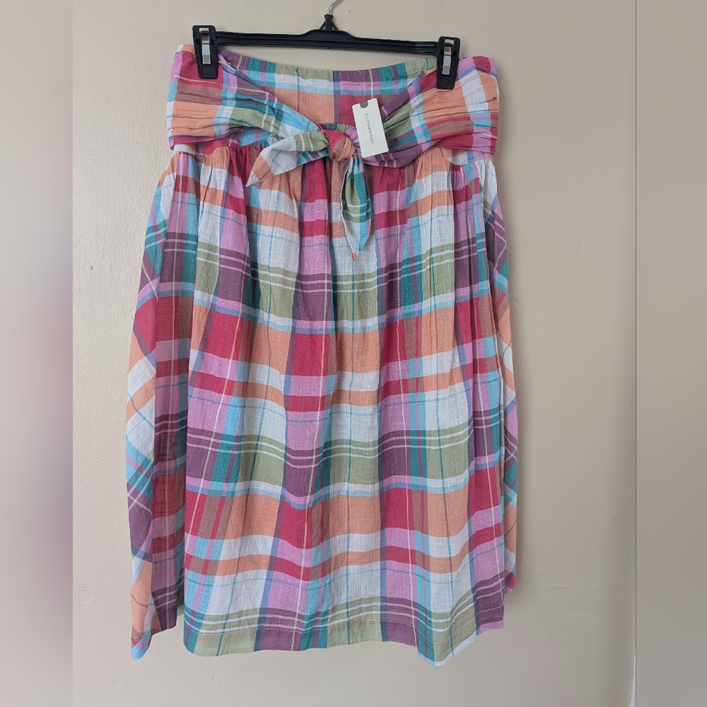 NWT! Celandine (Anthropologie) Cotton Sleeveless Bow-Front Mini Dress, Plaid (M)